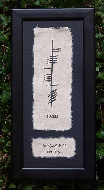 Product image for Personalized Hand Painted Ogham Baby Framed Print with Name, Date and Weight