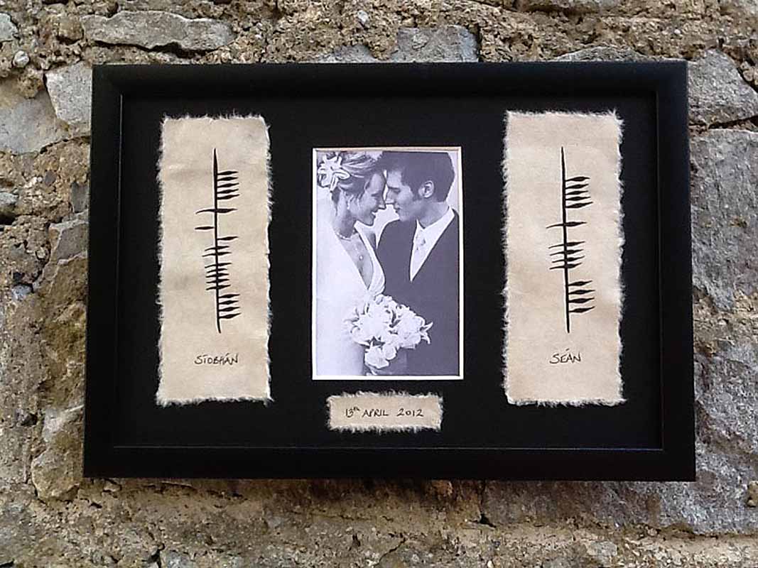 Product image for Personalized Hand Painted Ogham Wedding Framed Print with Names, Photo and Date