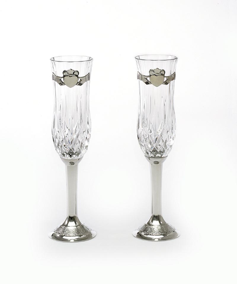 Product image for Irish Wedding Gift - Claddagh Wedding Flute Pewter (Pair)