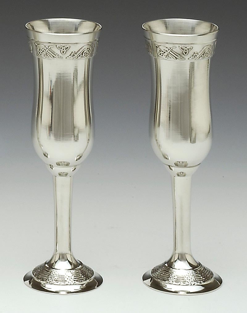 Product image for Irish Wedding Gift - Celtic Champagne Flutes Pewter (Pair)