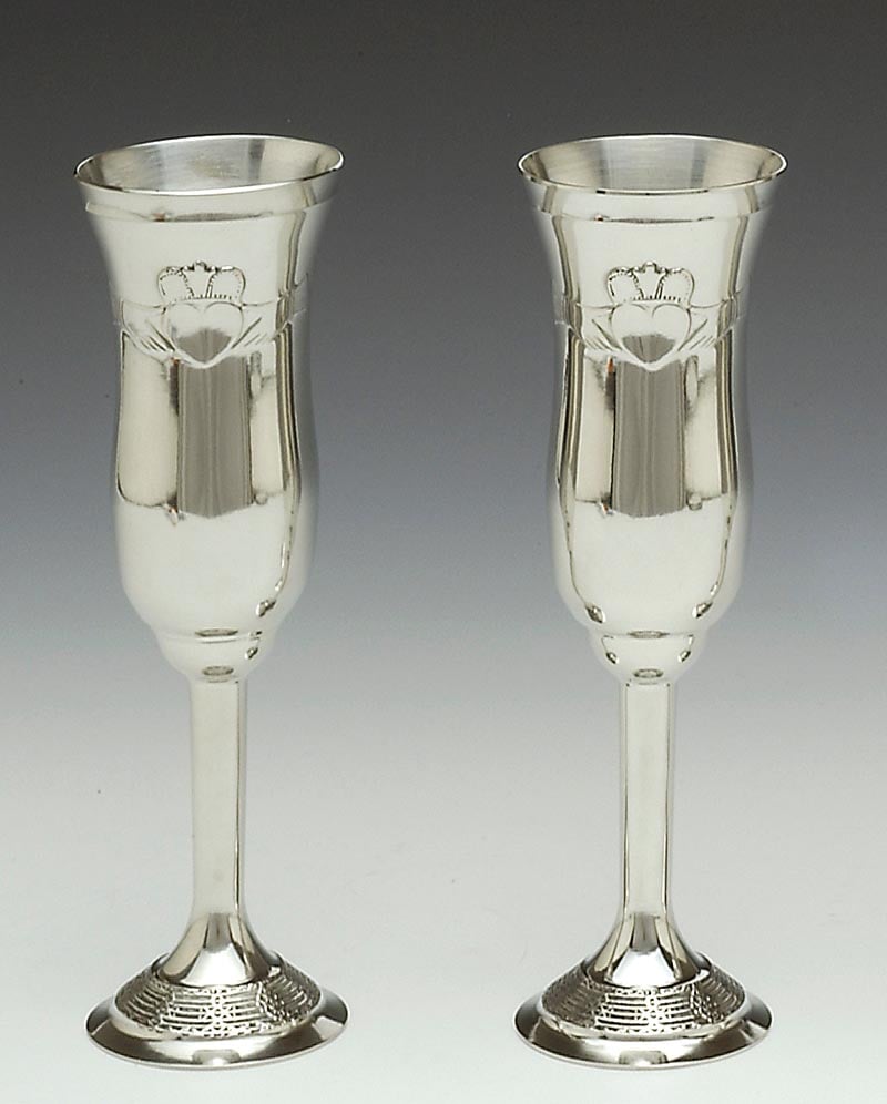 Product image for Irish Wedding Gift -  Claddagh Champagne Flutes Pewter (Pair)