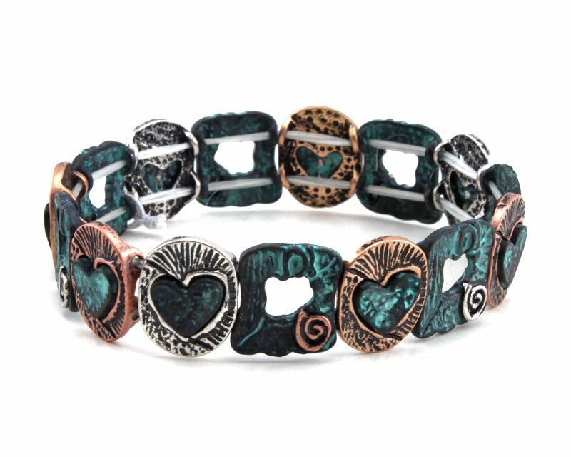 Irish Bracelet Three Tone Celtic Heart Stretch Bracelet at