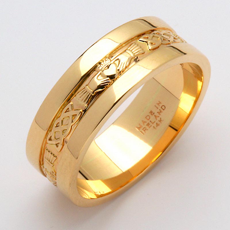 Irish Wedding Ring Men's Gold Claddagh Corrib Wedding
