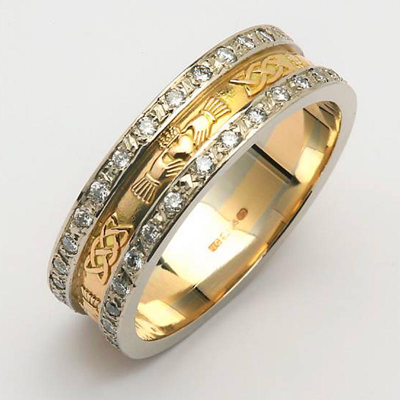 Irish Wedding Ring Ladies 14k Gold Diamond Pave Celtic Knot Claddagh