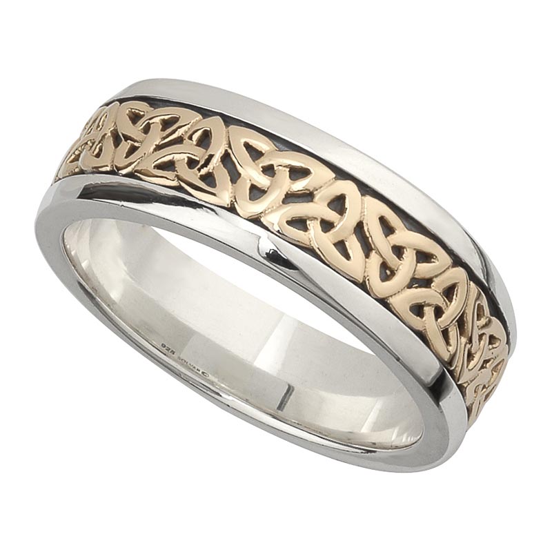 Irish Wedding Band 10k Gold and Sterling Silver Mens