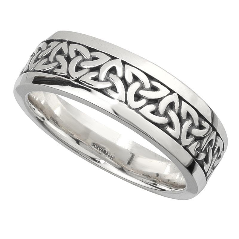 Irish Wedding Band Sterling Silver Mens Celtic Trinity