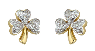 Product image for 14k Yellow Gold Micro Diamond Shamrock Earrings