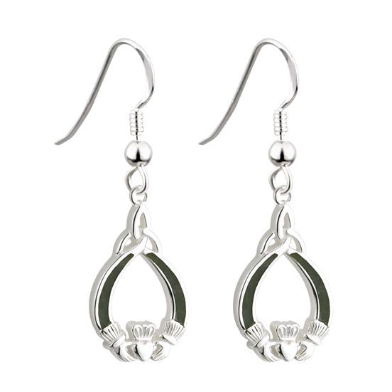 Product image for Sterling Silver Connemara Marble Claddagh Earrings