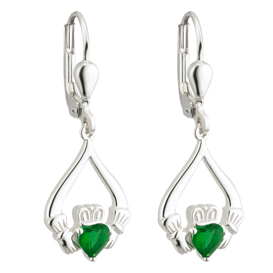 Product image for Sterling Silver Green Crystal Claddagh Earrings