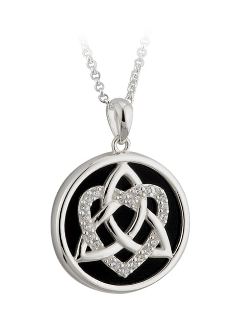 Product image for Celtic Pendant - Sterling Silver CZ Onyx Love Trinity Knot Pendant with Chain