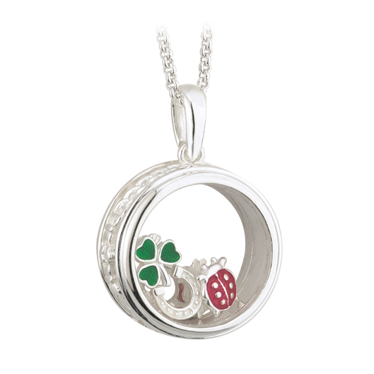 Product image for Irish Necklace - Sterling Silver 'A Bit of Irish Luck' Aura Pendant with Chain