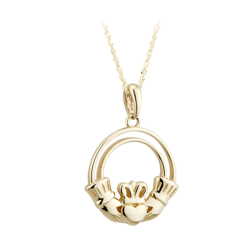 Product image for Irish Necklace - 14k Yellow Gold Open Claddagh Irish Pendant