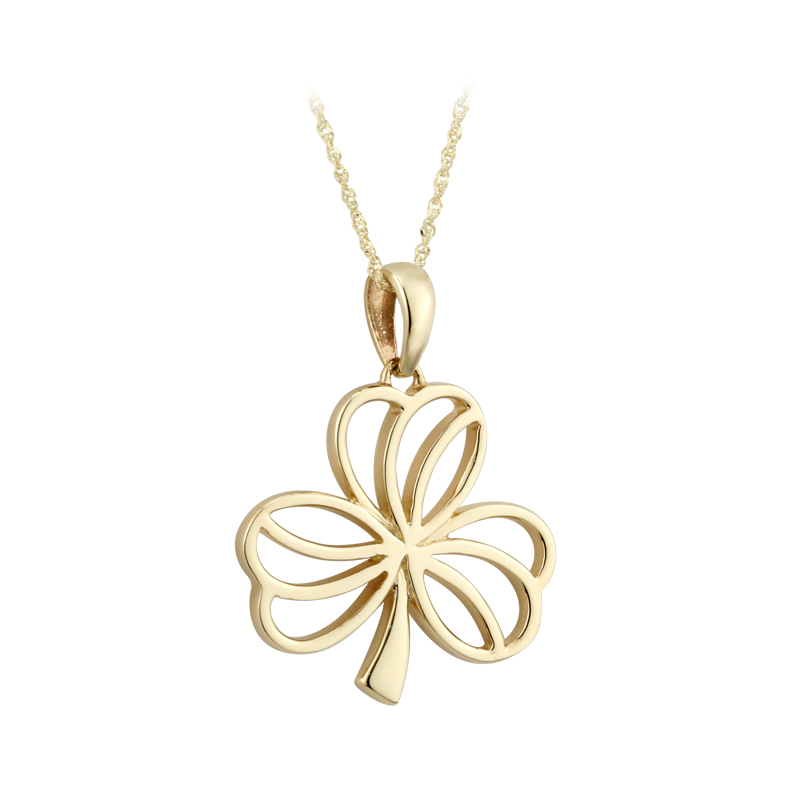 Product image for Irish Necklace - 9k Yellow Gold Open Shamrock Pendant - Medium