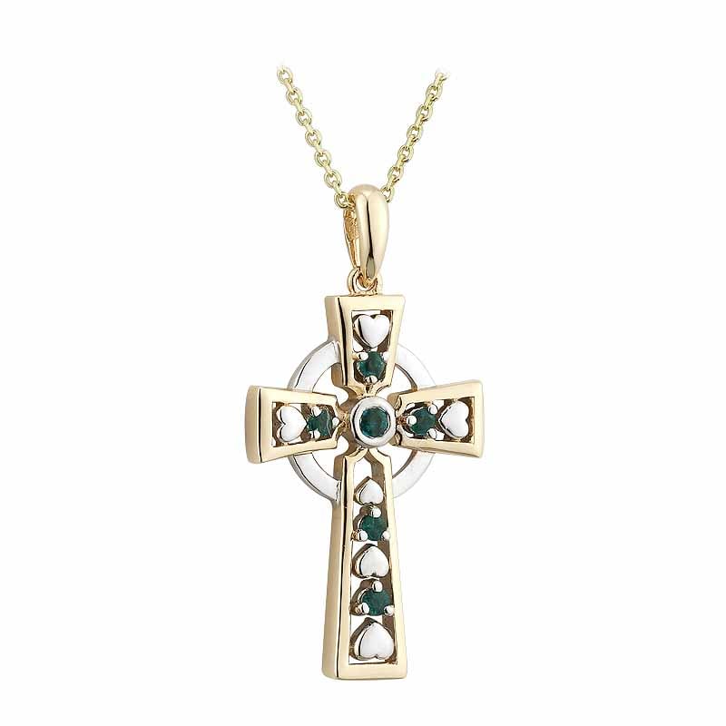 Product image for Celtic Cross Necklace - 14k Gold with Emeralds Celtic Cross Pendant