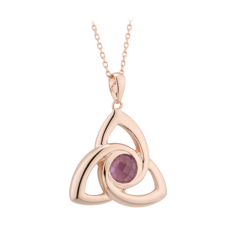 Product image for Irish Pendant - Rose Gold on Sterling Silver Trinity Knot Necklace with Amethyst