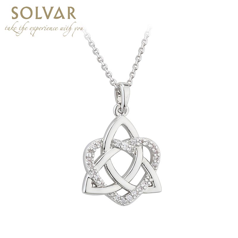 Product image for Irish Necklace - Rhodium Plated Crystal Heart Celtic Trinity Knot Pendant