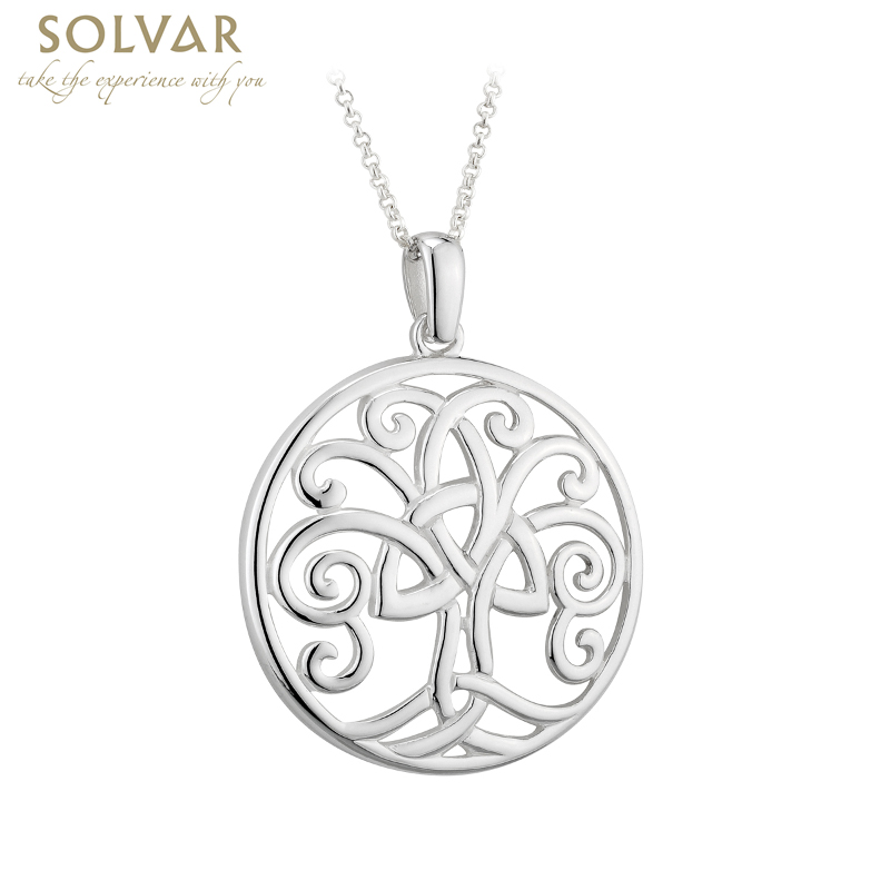 Product image for Celtic Necklace - Tree of Life Circle Sterling Silver Trinty Knot Pendant