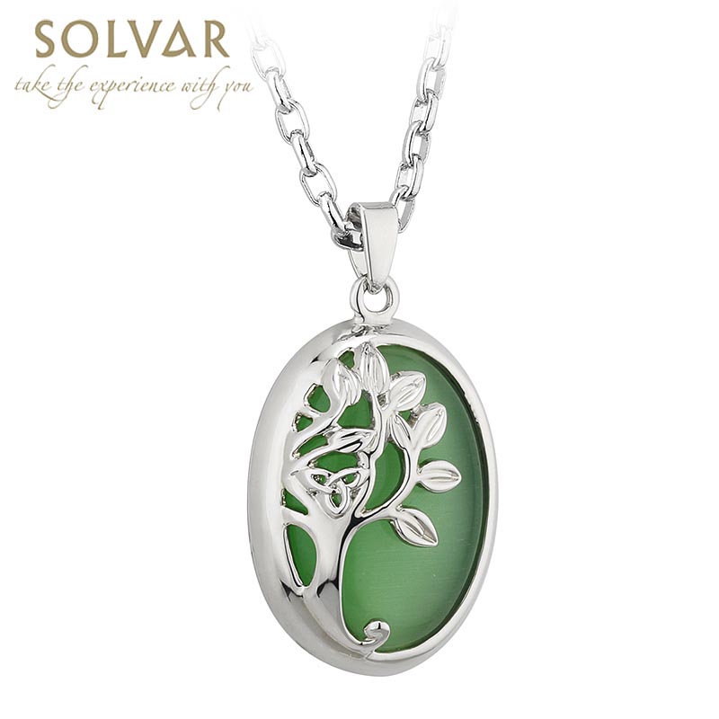 Product image for Irish Necklace - Rhodium Plated Celtic Tree of Life Green Pendant