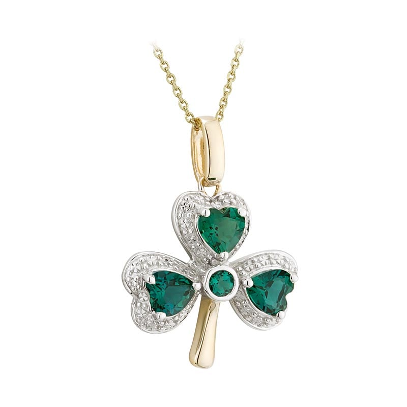 Shamrock Necklace 14k Gold with Diamonds and Emeralds Shamrock
