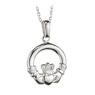 Product image for Irish Necklace - Sterling Silver Small Claddagh Pendant with Chain