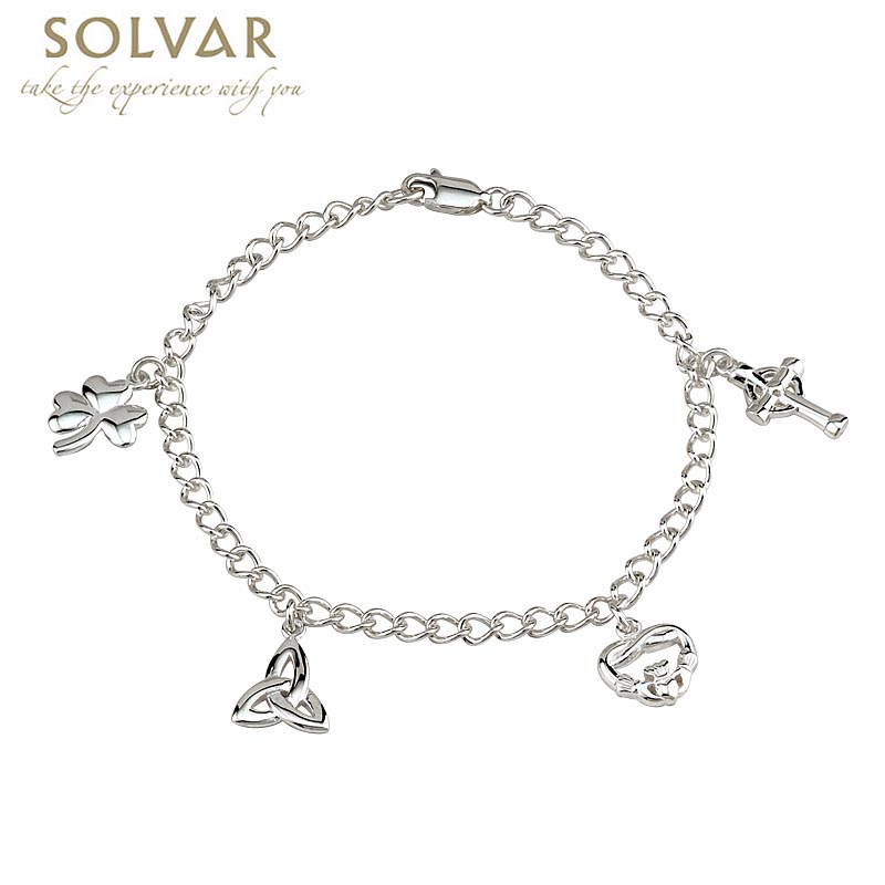 Product image for Sterling Silver Irish Symbols Charm Bracelet