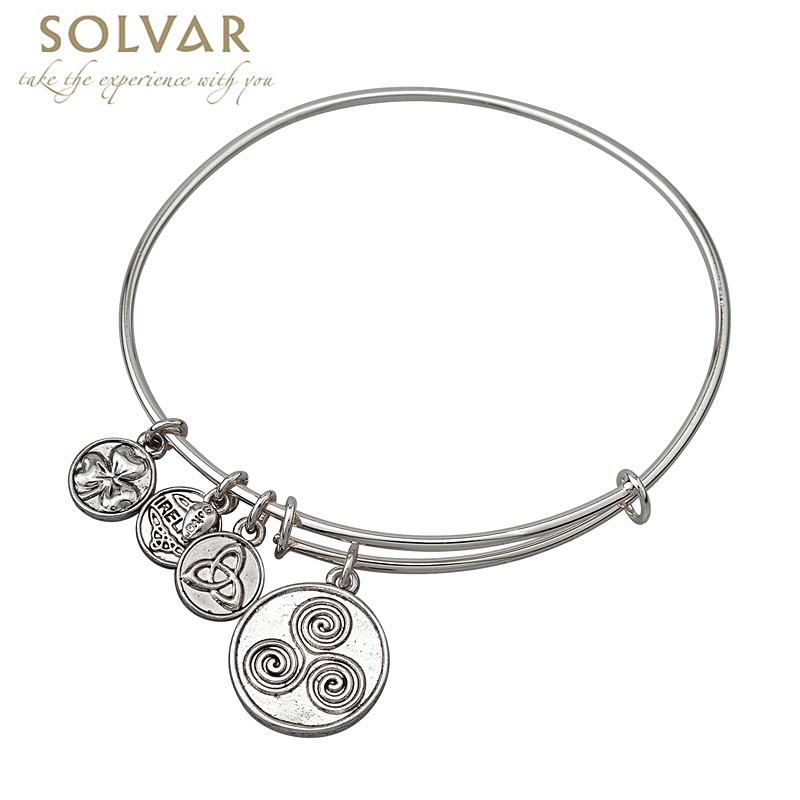 Product image for Irish Bracelet - Silver Tone Celtic Spiral Charm Irish Symbols Expandable Bangle