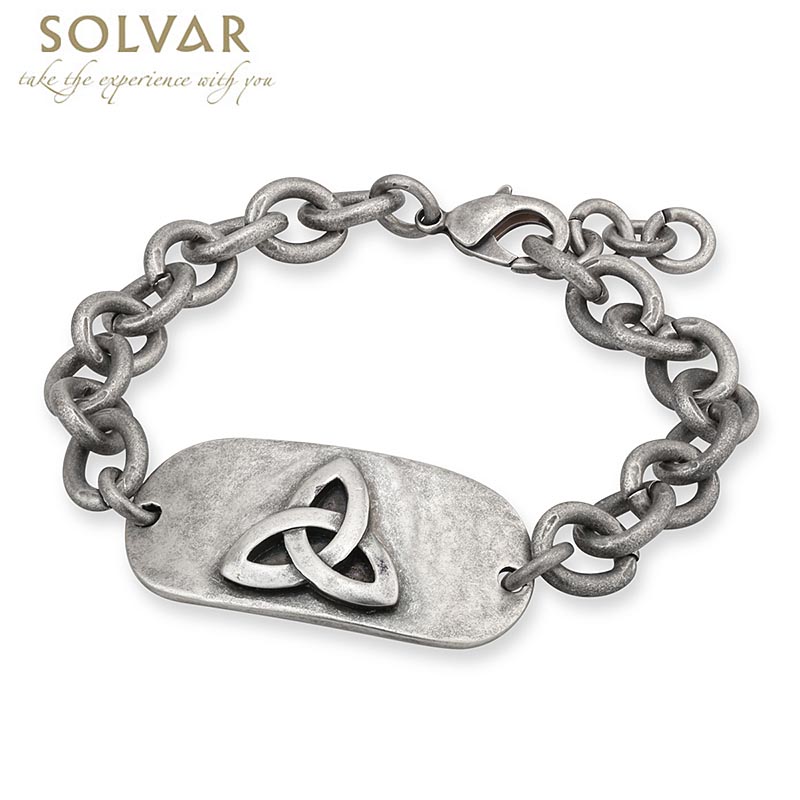 Product image for Irish Mens Bracelet - Trinity Knot Pewter Style Dog Tag Bracelet