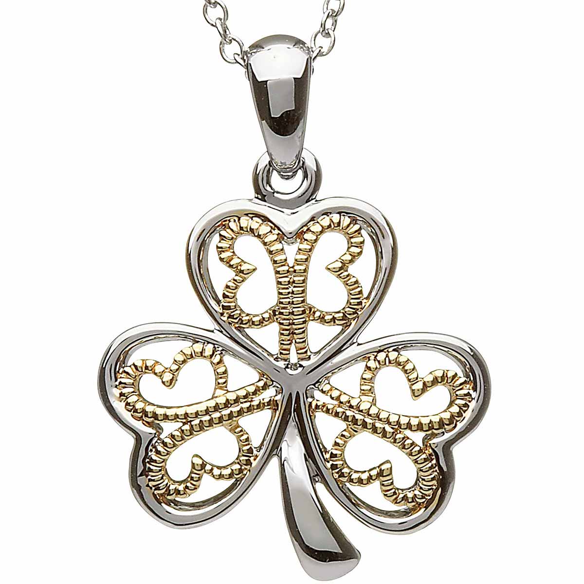 Product image for Shamrock Pendant - Sterling Silver Filigree Shamrock Pendant with Chain