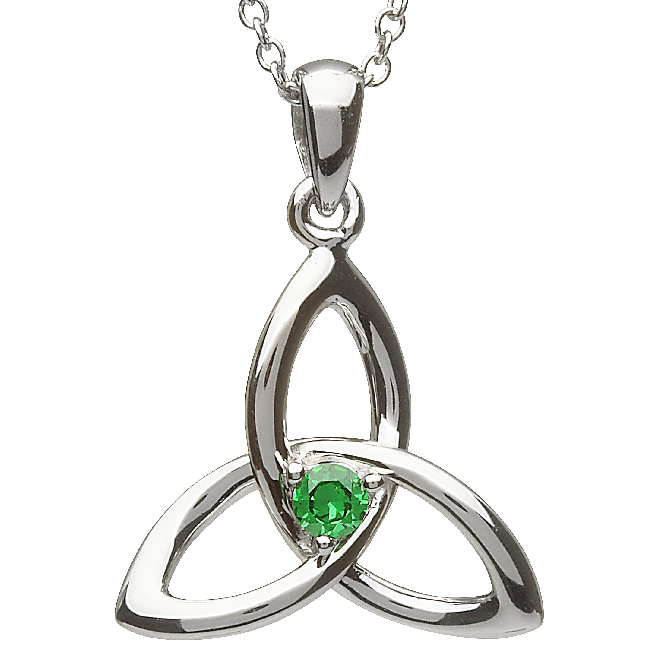 Product image for Trinity Knot Pendant - Sterling Silver Celtic Trinity Knot with Green Stone Pendant with Chain