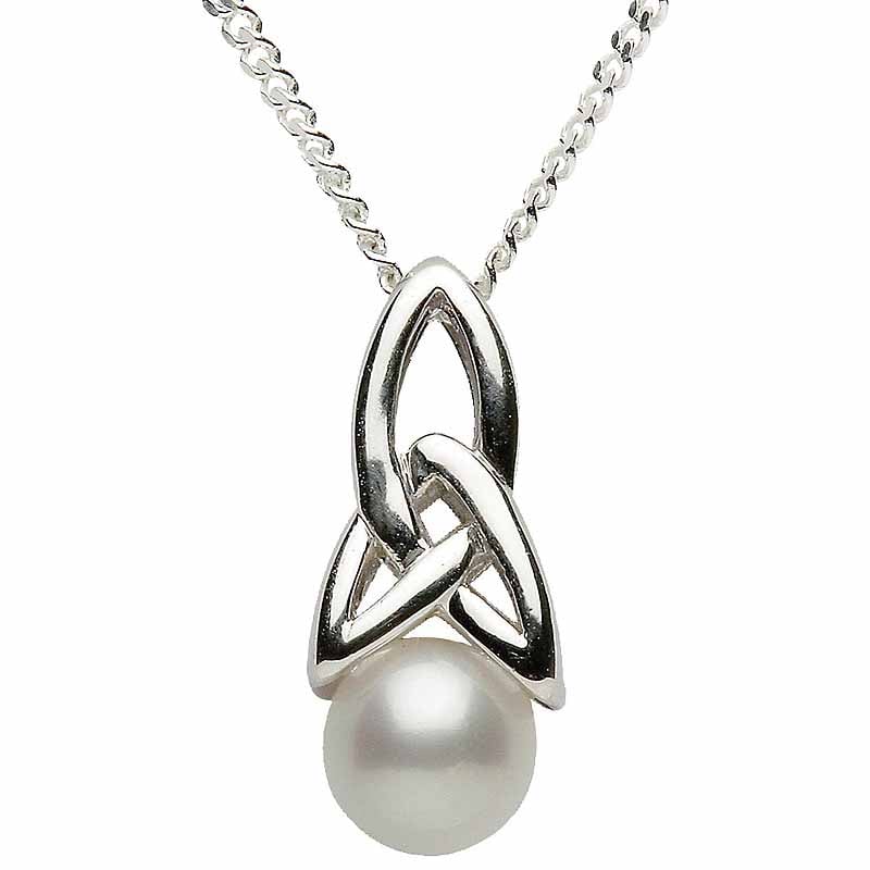 Product image for Trinity Knot Pendant - Sterling Silver Celtic Trinity Knot Pearl Pendant with Chain