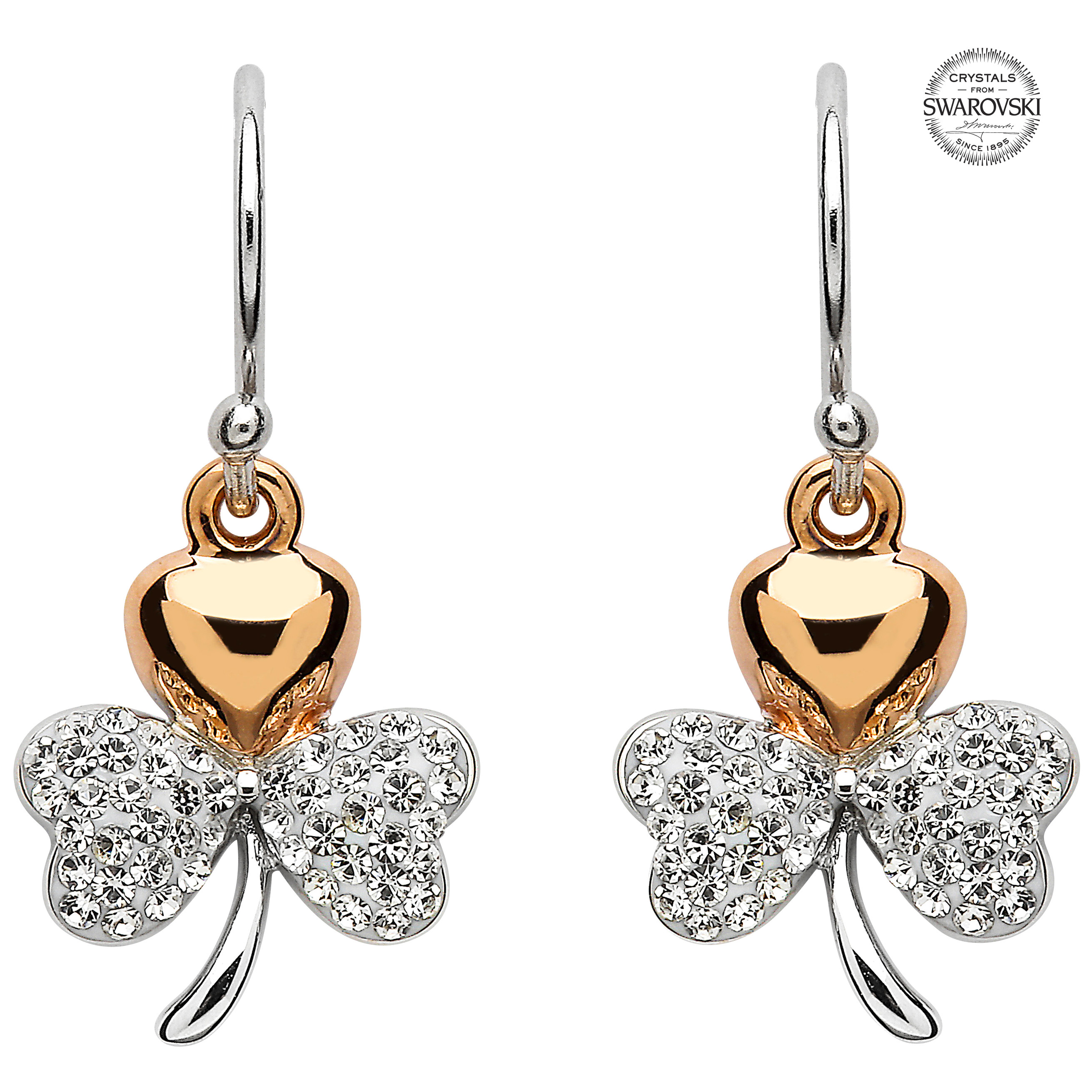 Product image for Shamrock Earrings - Gold Plated Shamrock Earrings Encrusted with Swarovski Crystals