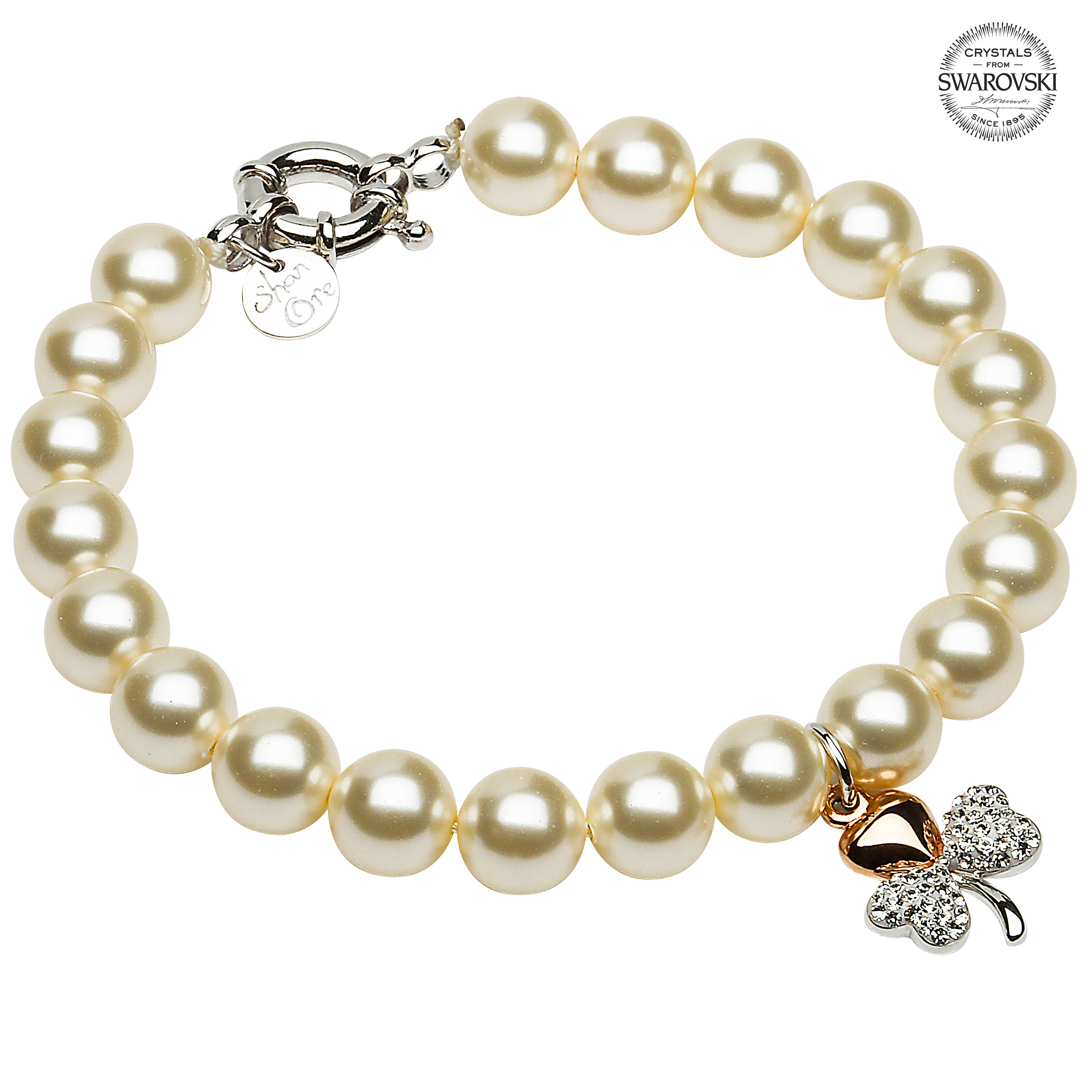 Product image for Shamrock Bracelet - Gold Plated Shamrock Pearl Bracelet Adorned with Swarovski Crystals