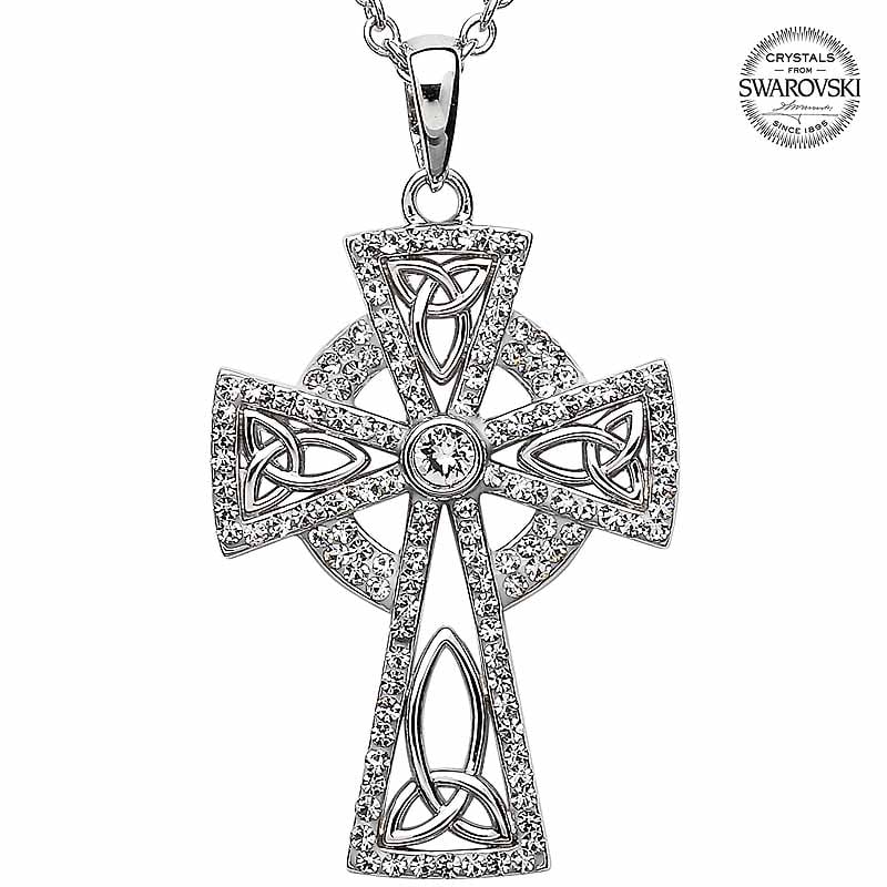 Product image for Celtic Cross Necklace - Celtic Trinity Cross Embellished with Emerald Swarovski Crystals