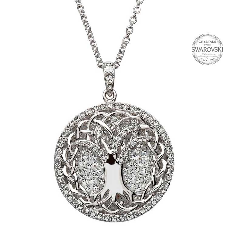 Irish Necklace Sterling Silver Tree of Life Pendant Embellished with