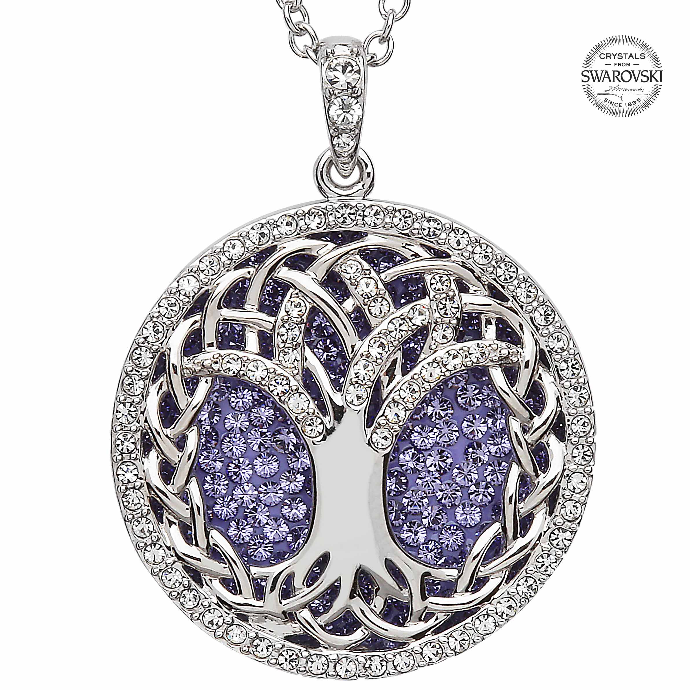 Product image for Irish Necklace - Sterling Silver Tree of Life Pendant Embellished with Tanzanite Swarovski Crystals