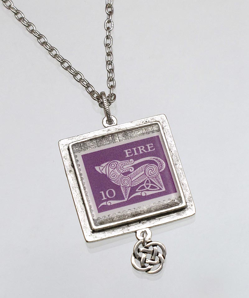 Product image for Celtic Pendant - Irish Postage Stamp Square Pendant with Celtic Knot Charm