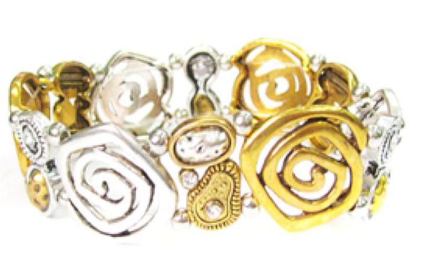 Product image for Irish Bracelet - Two Tone Silver and Gold Stone Set Spiral Bracelet