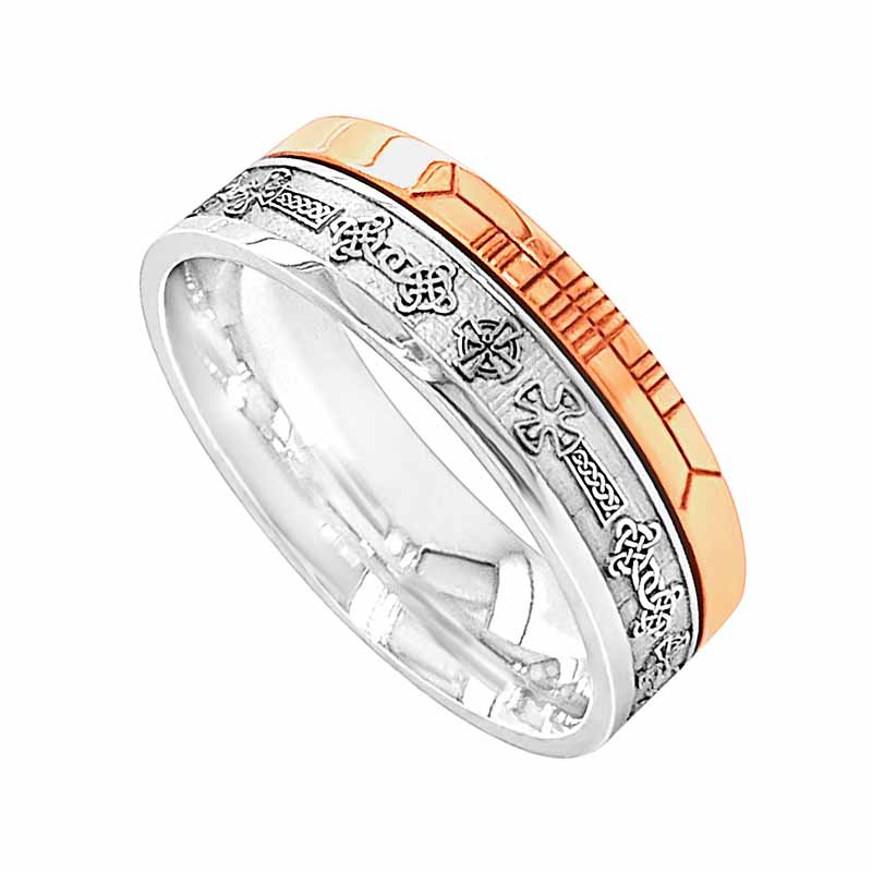Product image for Celtic Ring - 10k Yellow Gold and Sterling Silver Comfort Fit 'Faith' Celtic Cross Irish Band
