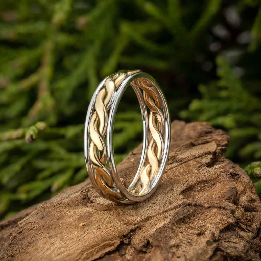 Product image for Irish Wedding Ring - Mens Gold Two Tone Celtic Knot Wedding Band