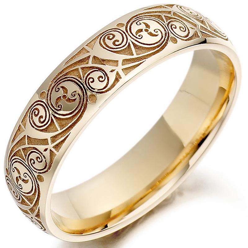 Product image for Celtic Wedding Ring - Ladies Gold Celtic Spiral Triskel Irish Wedding Band