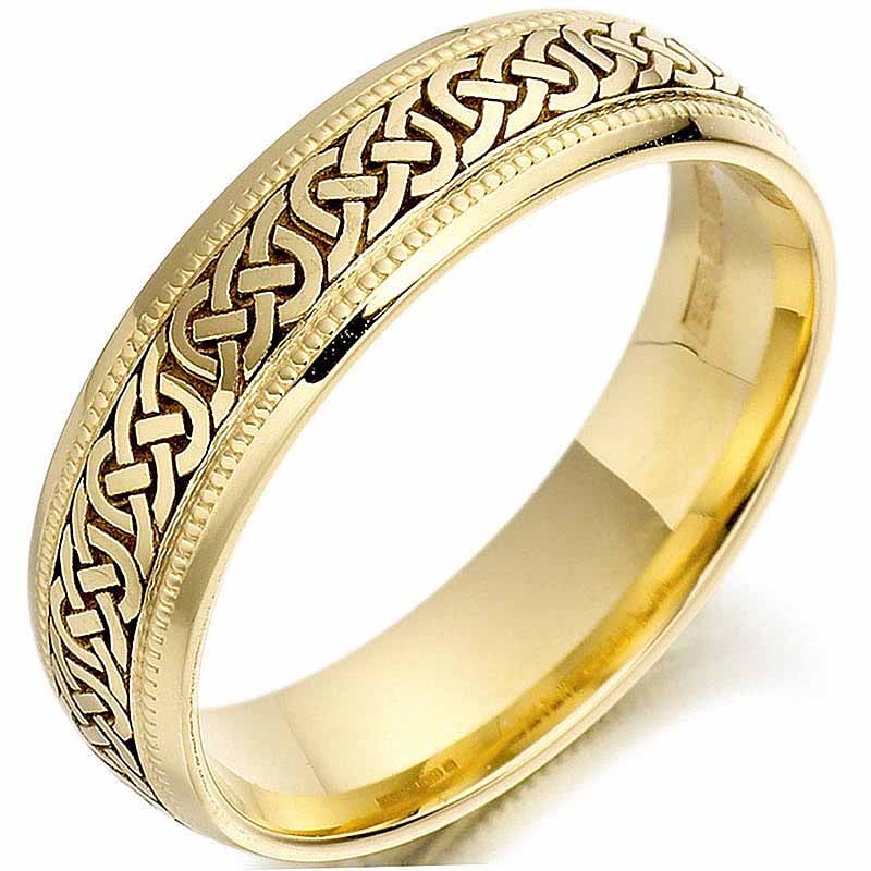 Product image for Irish Wedding Ring - Mens Gold Celtic Knots Beaded Wedding Band