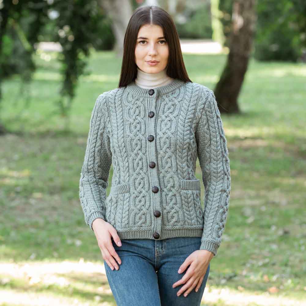 Product image for Irish Cardigan | Merino Wool Aran Knit Ladies Button Cardigan