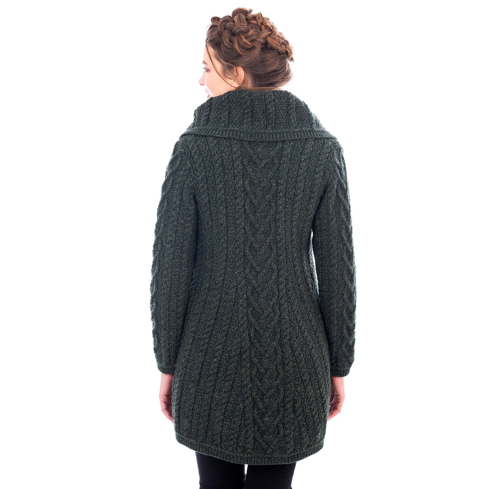Product image for SALE | Irish Coat | Merino Wool Classic Aran Cable Knit Ladies Coat