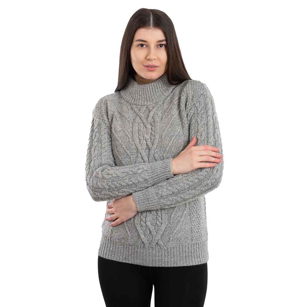 Product image for Irish Sweater | Merino Wool Turtle Neck Aran Ladies Sweater