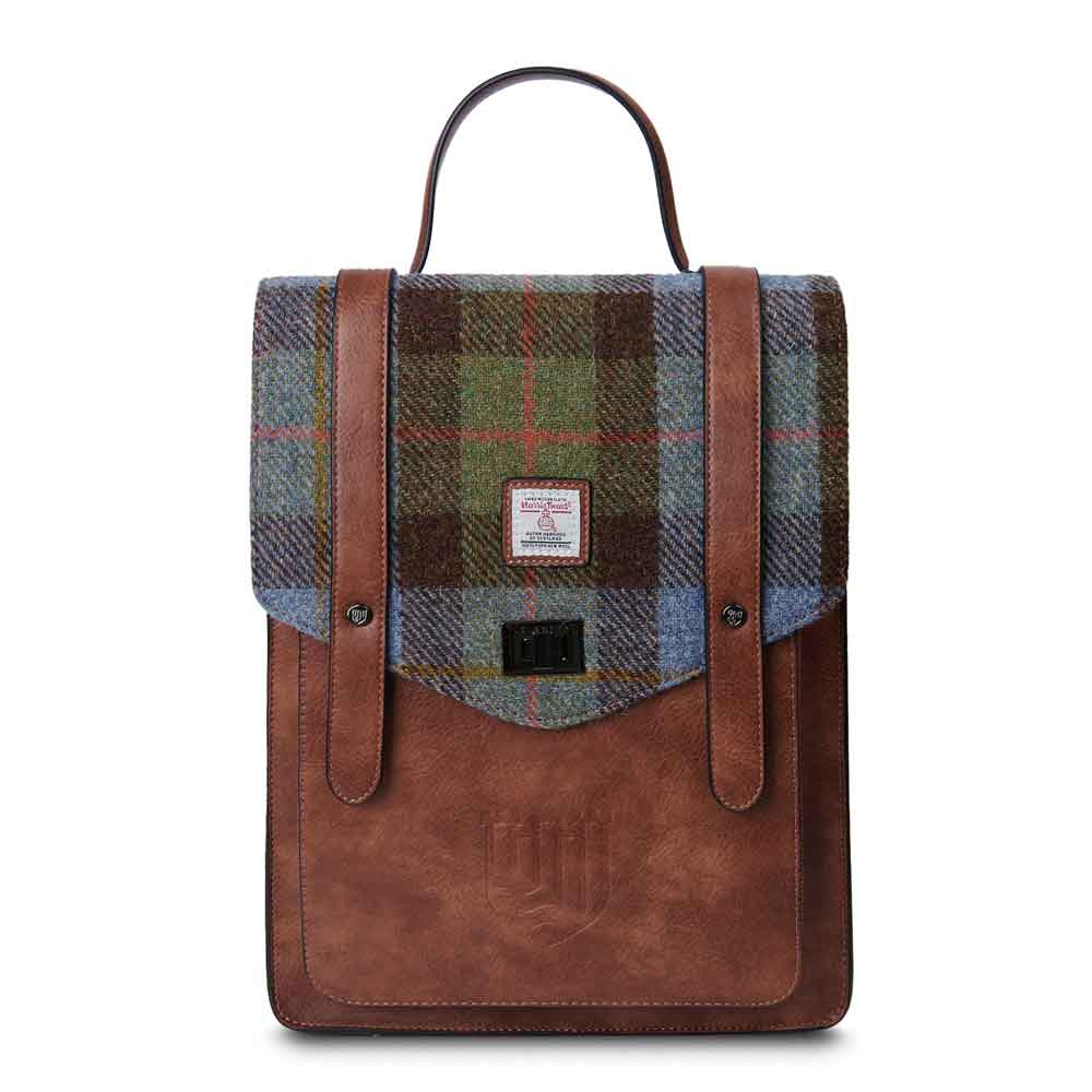 Product image for Celtic Tweed Bag | Chestnut Blue Tartan Harris Tweed® Laptop Backpack