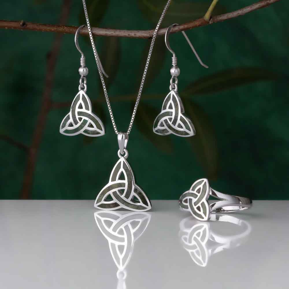 Product image for Celtic Pendant - Sterling Silver and Connemara Marble Trinity Knot Pendant with Chain