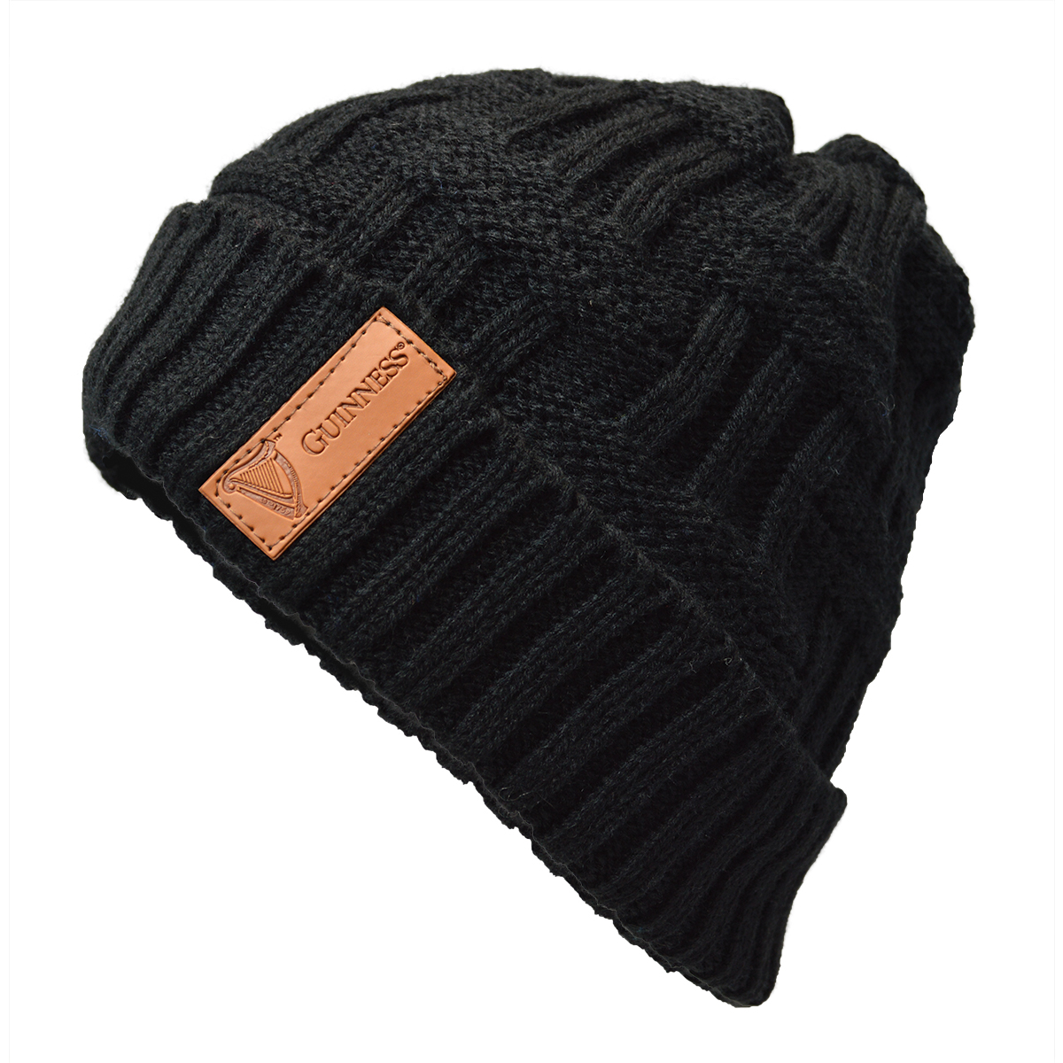 Product image for Irish Hats | Guinness Black Beanie with Leather Patch