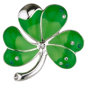 Product image for Green Enamel and Crystals Shamrock Brooch