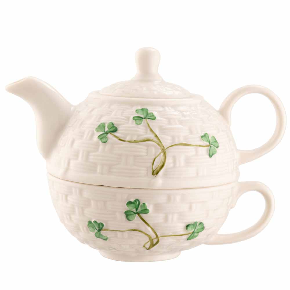 Product image for Belleek Pottery | Irish Shamrock Tea for One Teapot and Mug
