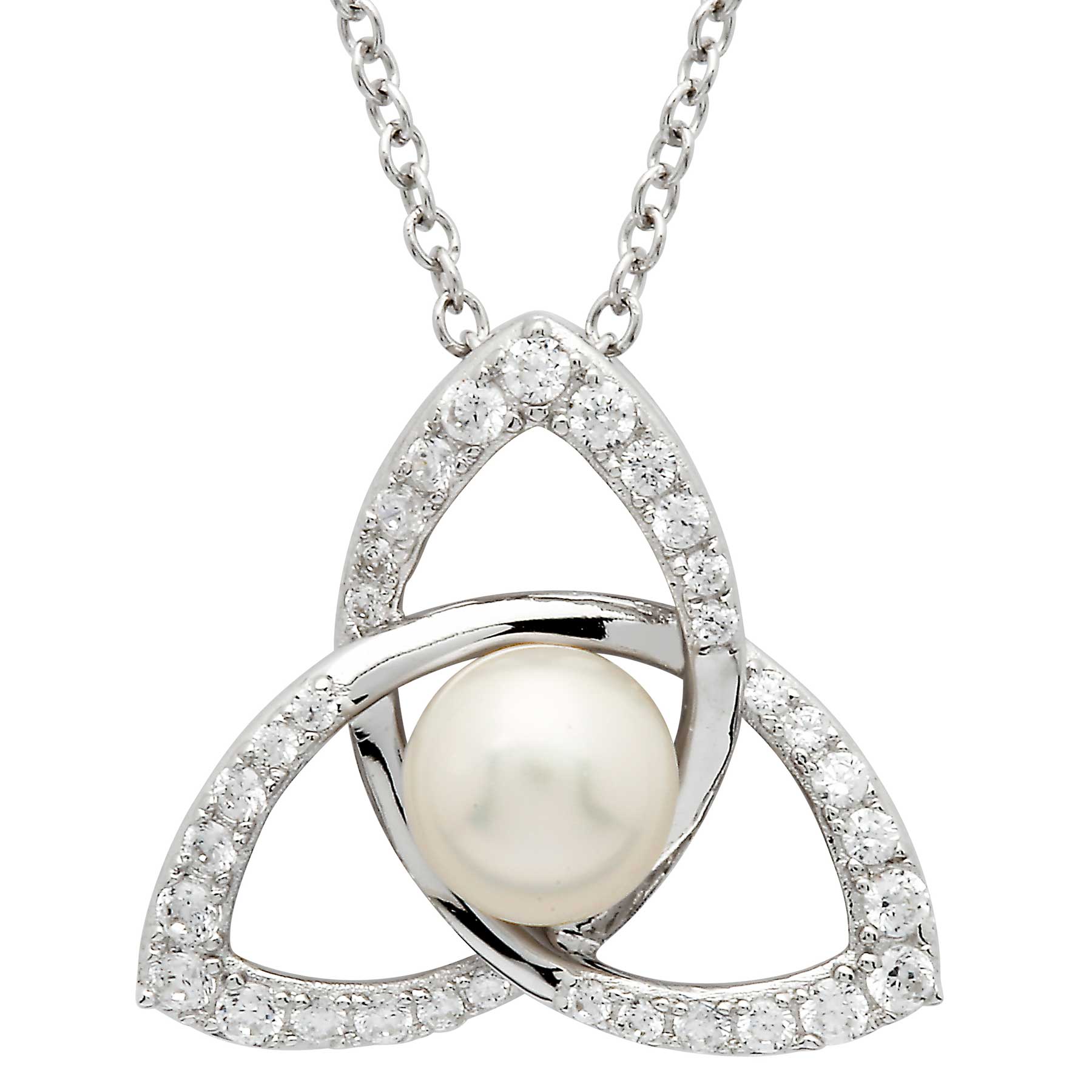 Product image for Irish Necklace | Sterling Silver Trinity Knot Crystal & Pearl Pendant